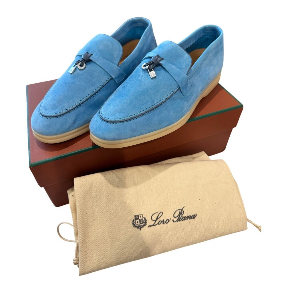 Loro Piana Summer Charms Walk loafers blue suede EU39